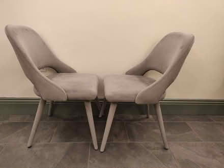 Photo of free Two Blue-Grey plush covered chairs (Hornsey N8) #2