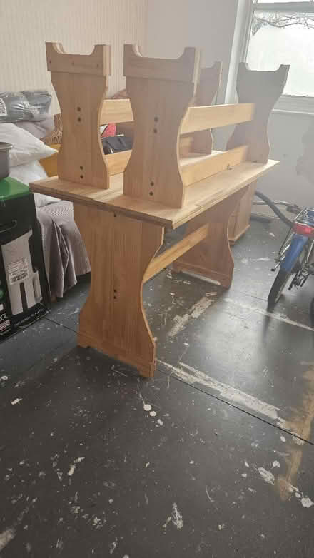 Photo of free Wooden table and 2 benches (pine) (Sefton Park Liverpool) #1