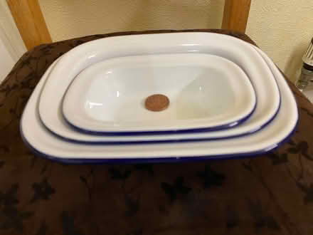 Photo of free 3 enamel pie dishes (Congleton CW12) #1
