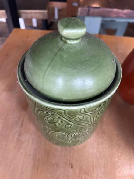 Photo of free Green ceramic jar with lid (St John's Hill London SW11 1) #1