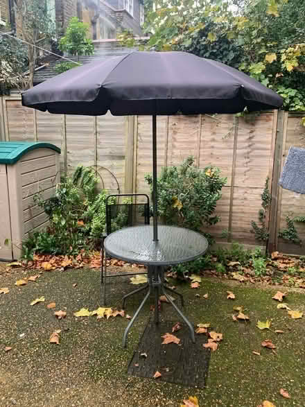 Photo of free Glass topped garden table with umbrella ☂️/ parasol (Bow E3) #2