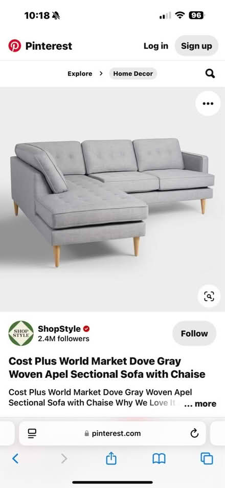 Photo of free Dove Gray Sectional Sofa w/ chaise (Near King St metro in Old Town) #1