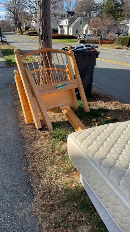 Photo of free Single wood frame bed (Andover) #2