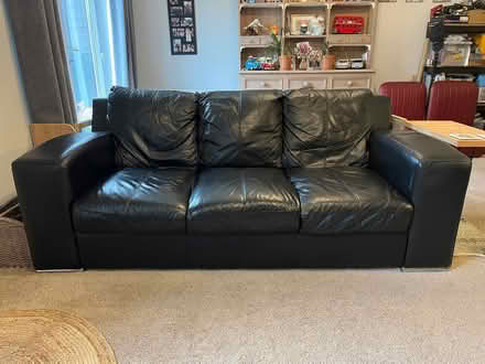 Photo of free Real leather sofa, armchair and pouffe (New Duston) #1