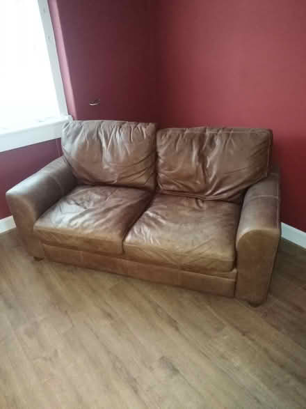 Photo of free 2 Seater Brown Leather Sofa (Bishopbriggs) #1