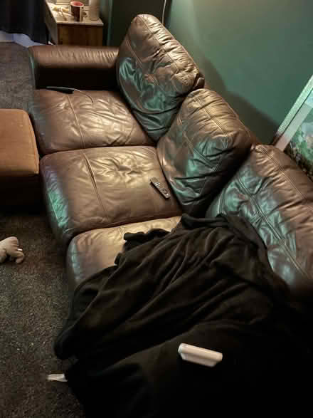 Photo of free Three seater real leather couch (Bury BL9) #1
