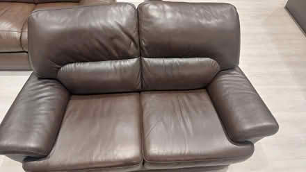 Photo of free 2-seater brown leather sofa (Hornby LA2) #1
