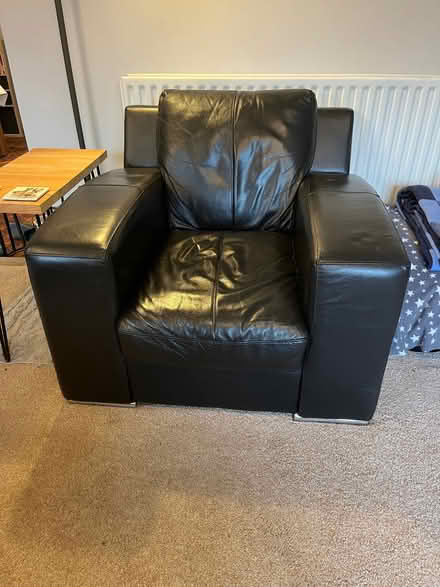 Photo of free Leather sofa, armchair and pouffe (New Duston) #1