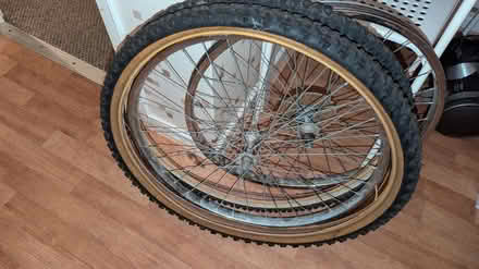 Photo of free 2 bike wheels + tyres (M20 Withington) #1