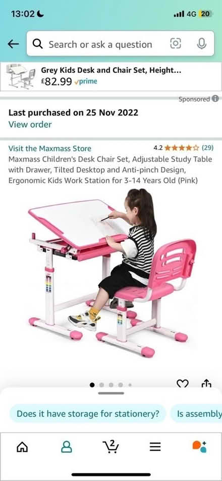 Photo of free Height adjustable Girls pink and white desk with chair (Heald Green SK8) #1