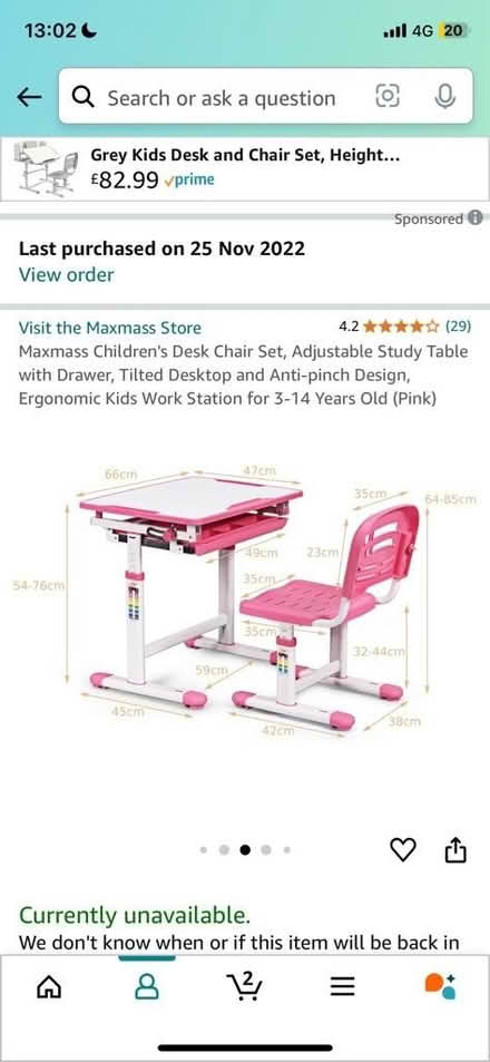 Photo of free Height adjustable Girls pink and white desk with chair (Heald Green SK8) #2