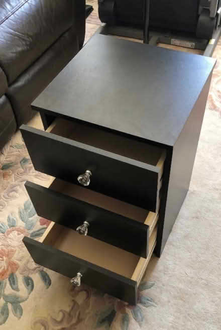 Photo of free Black three drawer bedside chest (Hedon HU12) #1