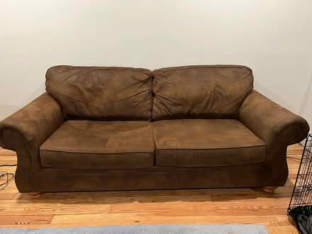 Photo of free Brown Faux Suede Couch (Harrison, Ny 10528) #1