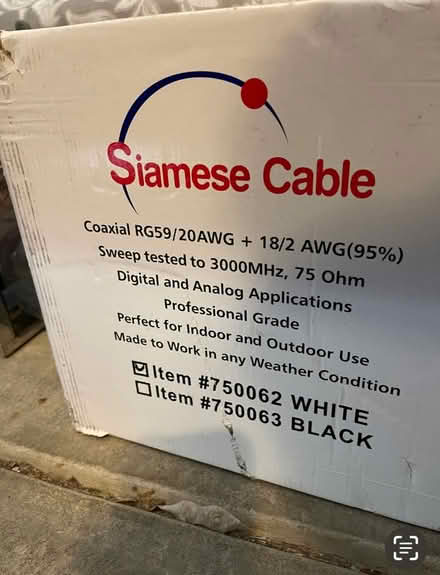 Photo of free Siamese Cable Coaxial RG59/20AWG (Pleasanton Stoneridge) #2