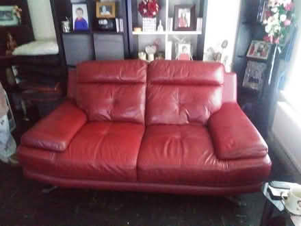 Photo of free Red leather 2 seater sofa x 2 (Salford M6) #2