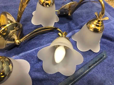 Photo of free 4 brass wall lights, glass shades (Central Lancaster LA1) #1