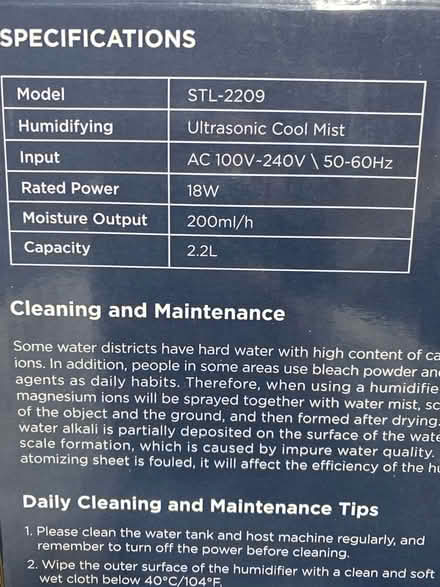 Photo of free Ultrasonic cool mist humidifier (WV3) #4