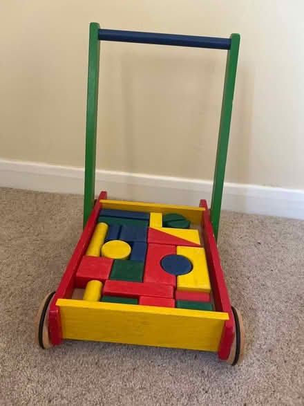 Photo of free Wooden baby walker with coloured bricks (Knotty Green HP9) #1