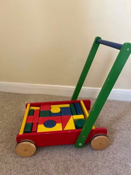 Photo of free Wooden baby walker with coloured bricks (Knotty Green HP9) #2