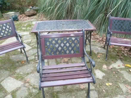 Photo of free cast iron patio garden table chairs (Runcton PO20) #2
