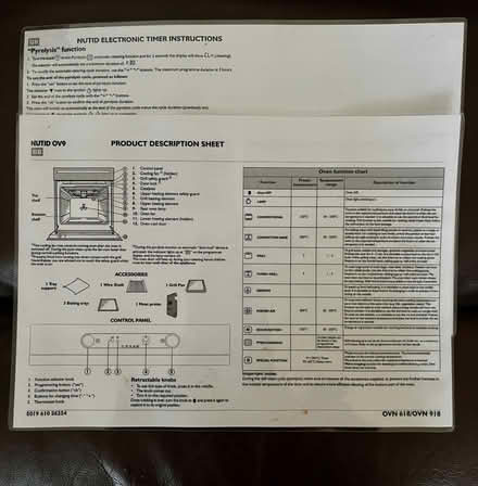 Photo of free Nutid OV9 Oven Manual Sheets (WN7) #1