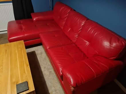 Photo of free Red leather corner sofa (Glasgow) #2