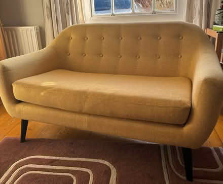 Photo of free Small two seater yellow sofa (Barry CF62) #1