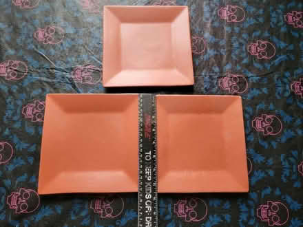 Photo of free Three 8x8" Square Plates, 1 Chipped (West 7th) #3
