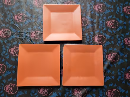 Photo of free Three 8x8" Square Plates, 1 Chipped (West 7th) #1