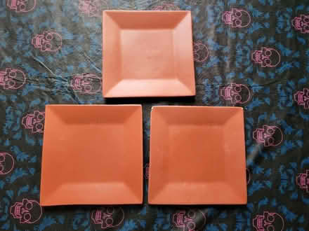 Photo of free Three 8x8" Square Plates, 1 Chipped (West 7th) #1