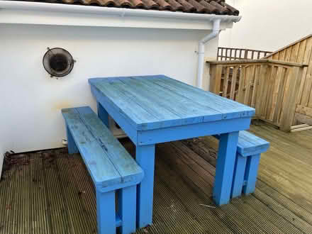 Photo of free Large garden table and 2 benches (Headway Cross TQ14) #1