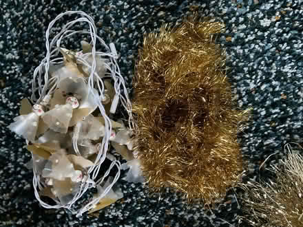 Photo of free Angel Christmas tree lights and gold tinsel. (Middleton Junction OL9) #1