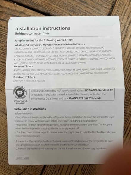 Photo of free Water filters for fridge freezer x2 (Chiswick W4) #3