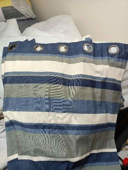 Photo of free Blue and white striped eyelet curtains. (Foxwood YO24) #1