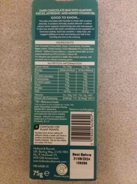 Photo of free Holland & Barrett Menopause Choc past its best before date (Westbury Fields BS9) #2