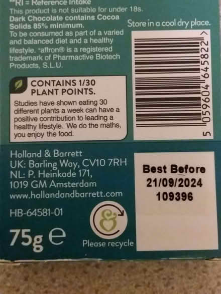 Photo of free Holland & Barrett Menopause Choc past its best before date (Westbury Fields BS9) #3