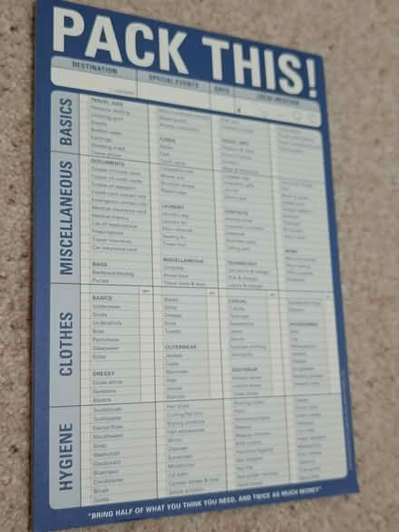 Photo of free Packing list pad (Central HORSHAM) #1