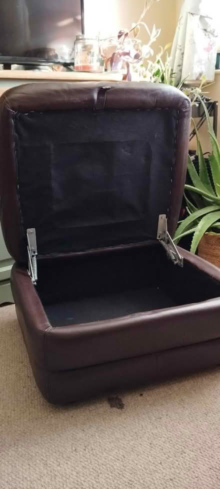 Photo of free Brown leather storage pouffe (Bicton Heath SY3) #1