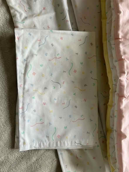 Photo of free Cot duvet, duvet cover, pillow case, small blankets (Knotty Green HP9) #1
