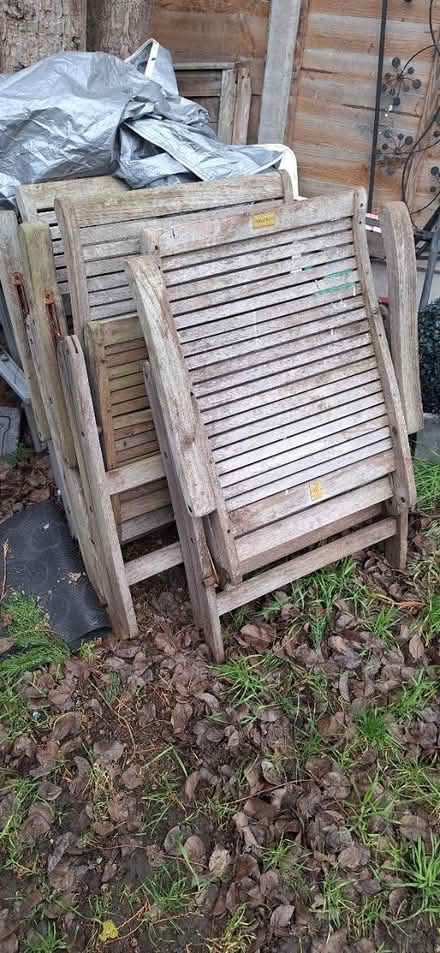Photo of free 4 wooden garden chairs (Welling) #1
