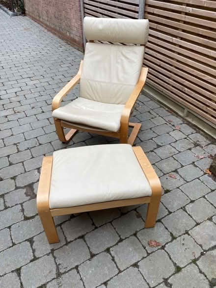 Photo of free Poang cream leather chair and footstool (Kenilworth CV8) #1