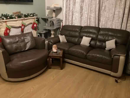 Photo of free 3 seater sofa with cuddle Chair (Garston L19) #1
