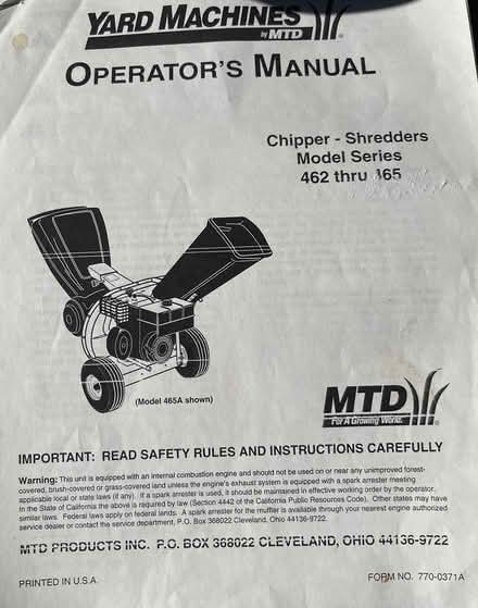 Photo of free Wood chipper by MTD, Model 465A (Camarillo Heights) #2