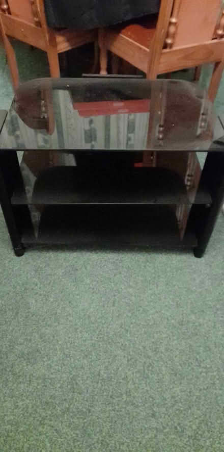 Photo of free TV stand, black glass and a computer stand (Morecambe LA4) #1