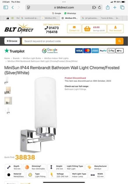 Photo of free Pair Of Bathroom Wall Lights (Bakewell DE45) #1