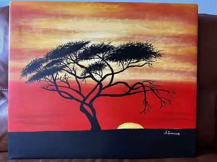 Photo of free Original painting in acrylic of tree at sunset (Wake Green B13) #1