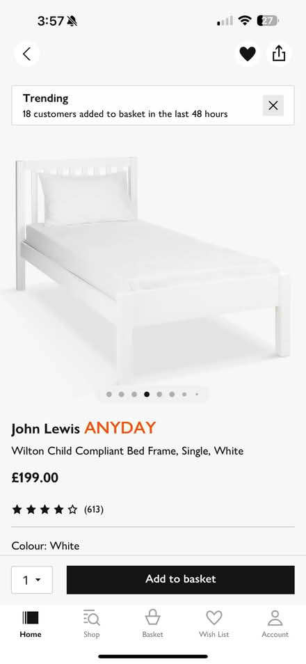 Photo of free John Lewis wooden single bed (Morden SM4) #1