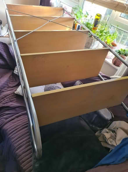 Photo of free Tall wood and chrome shelf unit (Southdown, BA2) #1