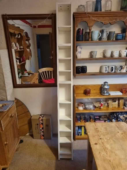 Photo of free Tall narrow white shelf (Barnard's Green WR14) #1