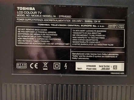 Photo of free Toshiba Regza 37" tv (May Bank, ST5) #2